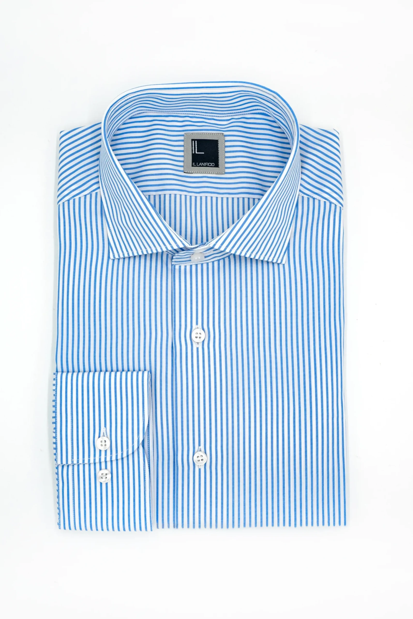 Camicia Slim Fit a Righe con Collo Francese - AZZURRO RIGATO