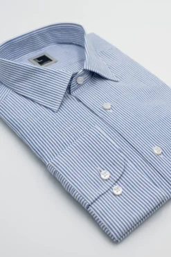 Camicia Slim Fit in Cotone con Collo Classico - AZZURRO RIGATO