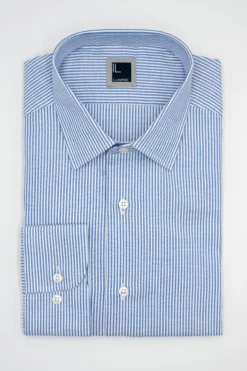 Camicia Slim Fit in Cotone con Collo Classico - AZZURRO RIGATO