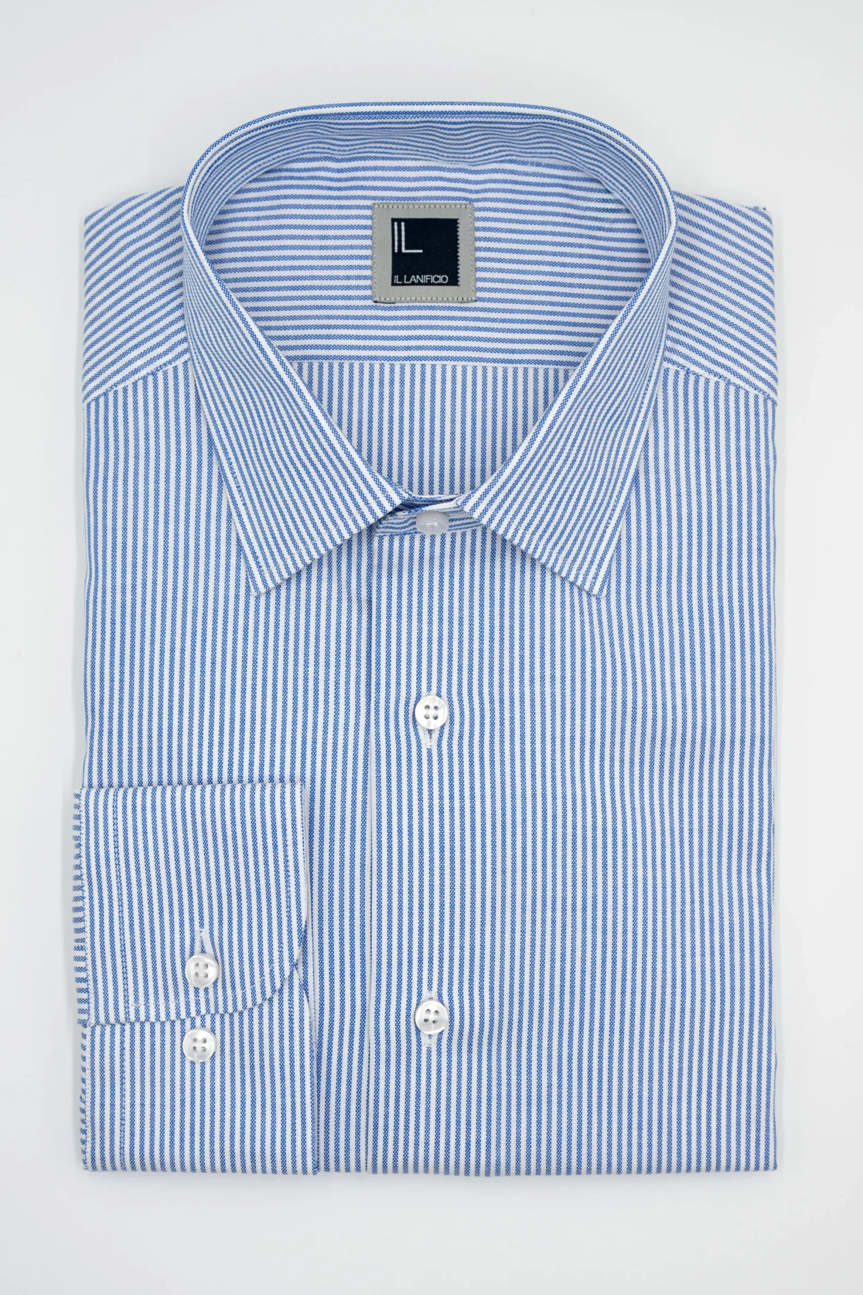 Camicia Slim Fit in Cotone con Collo Classico - AZZURRO RIGATO