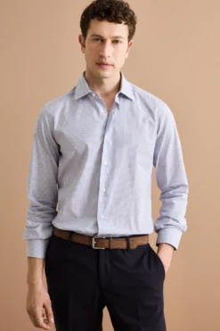 Camicia Slim Fit in Cotone con Collo Classico - RIGATO BLU