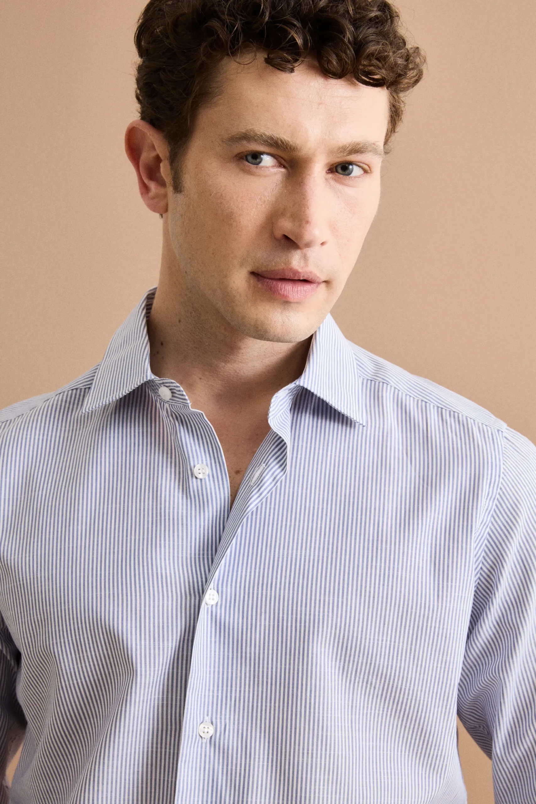 Camicia Slim Fit in Cotone con Collo Classico - RIGATO BLU