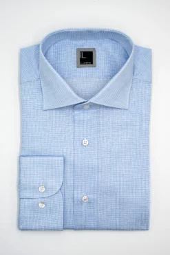 Camicia Slim Fit in Cotone con Collo Francese - FANT. AZZURRO