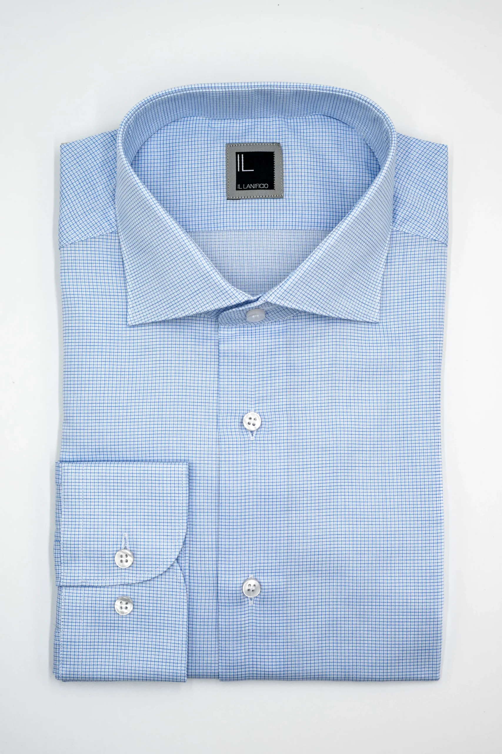Camicia Slim Fit in Cotone con Collo Francese - FANT. AZZURRO
