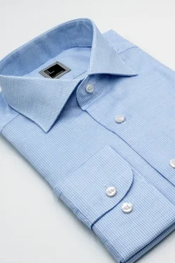 Camicia Slim Fit in Cotone con Collo Francese - FANT. AZZURRO