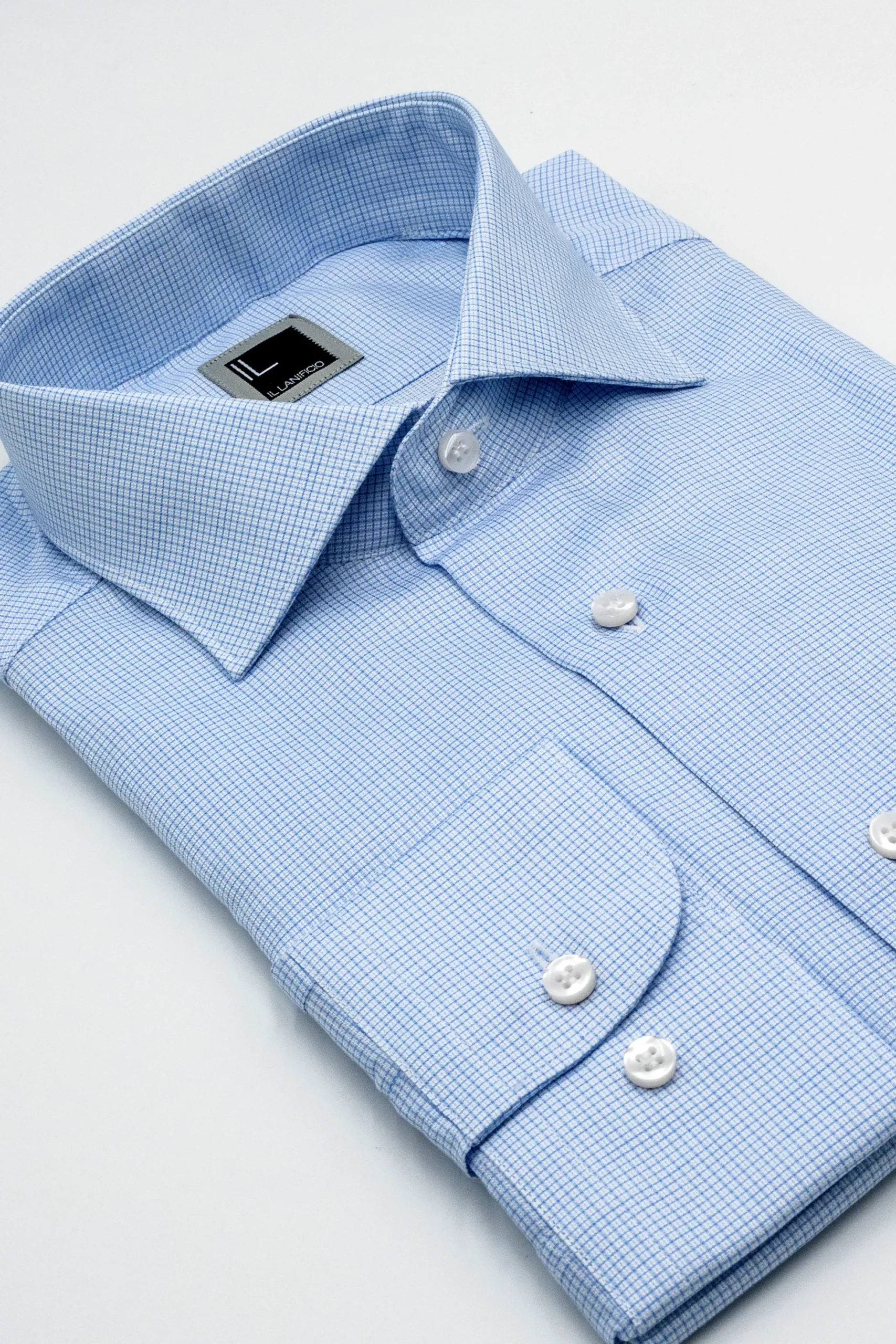 Camicia Slim Fit in Cotone con Collo Francese - FANT. AZZURRO