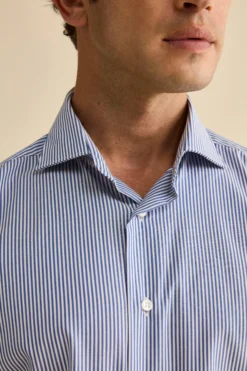 Camicia Slim Fit No Iron in Cotone - BLU RIGATO