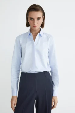 Camicia slim in cotone - AZZURRO
