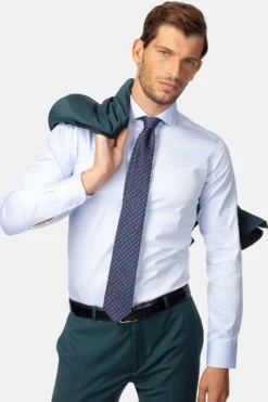 Camicia slim twill collo francese - AZZURRO
