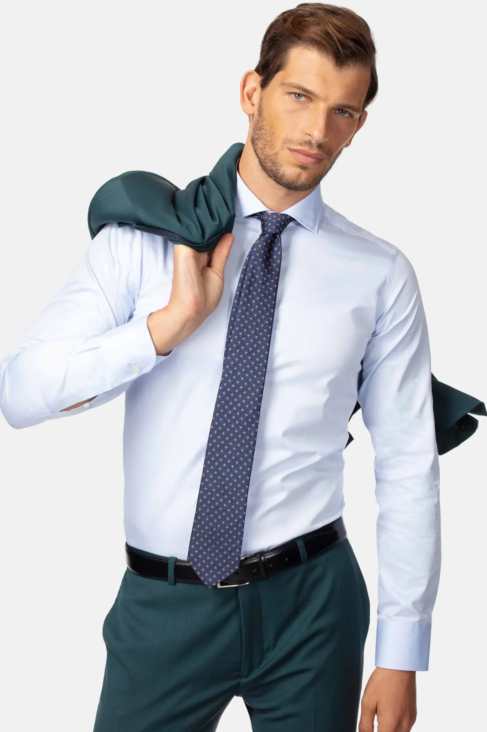 Camicia slim twill collo francese - AZZURRO