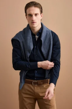 Camicia slim twill collo francese - BLU