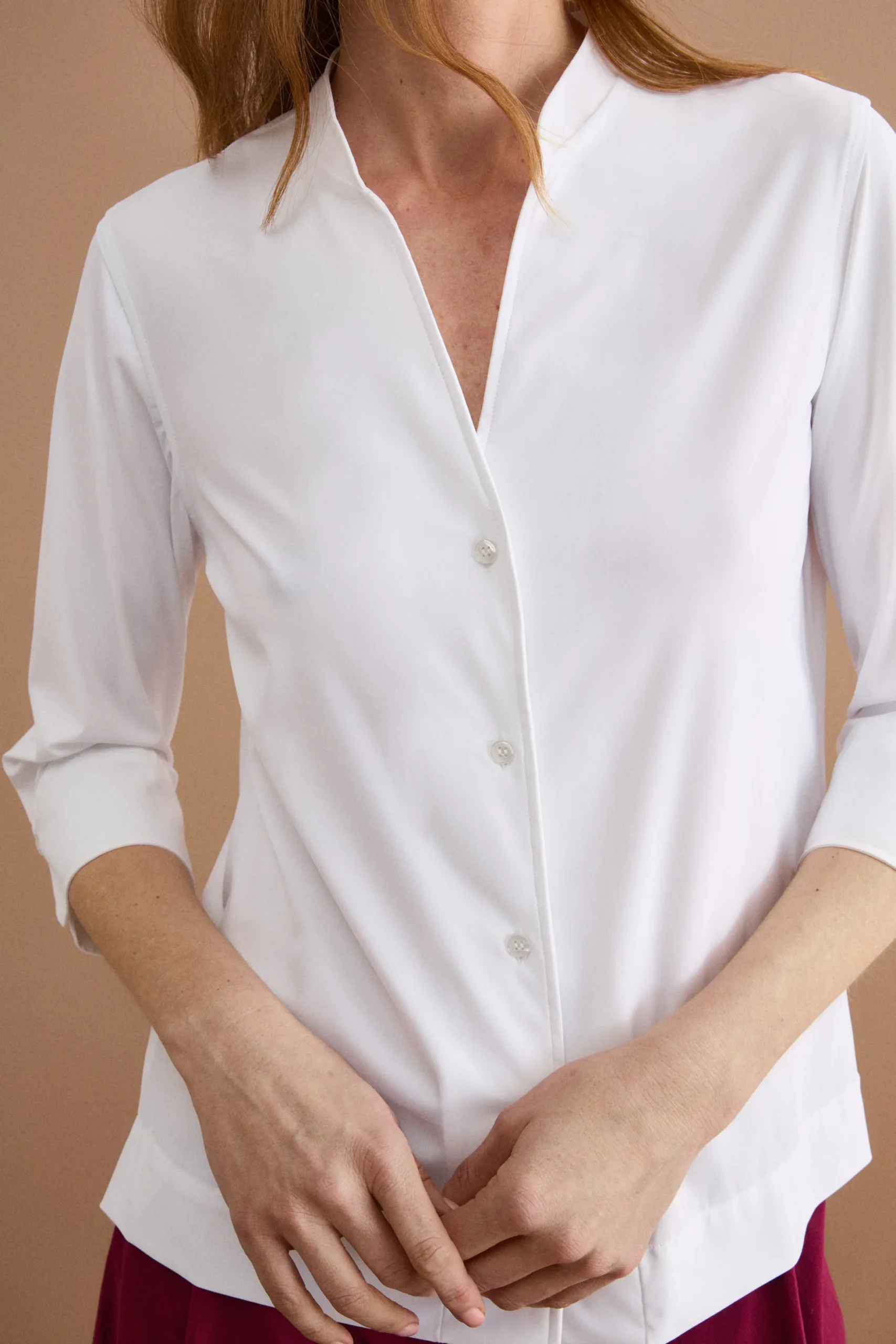 Camicia Tecnica Regular Fit con Collo Alto - BIANCO