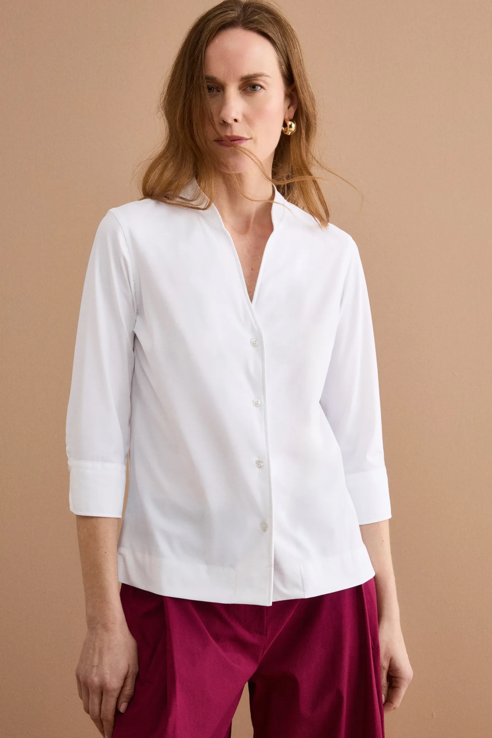 Camicia Tecnica Regular Fit con Collo Alto - BIANCO