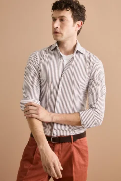 Camicia Tecnica Slim Fit in Fantasia - MARRONE RIGATO