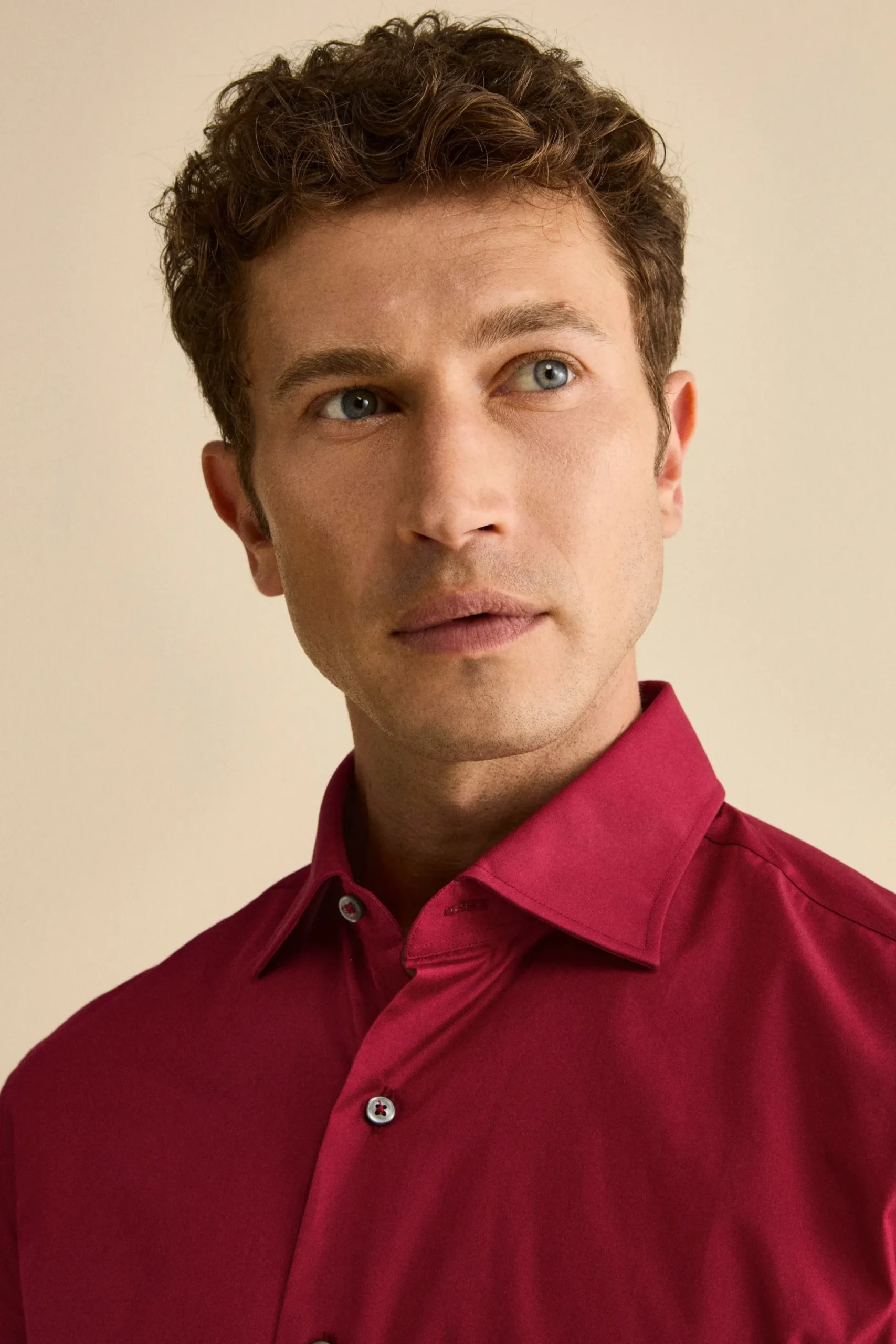 Camicia Tinta Unita Custom Fit in Cotone - BORDEAUX