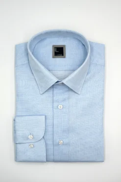 Camicia Tinta Unita Regular Fit con Collo Classico - AZZURRO