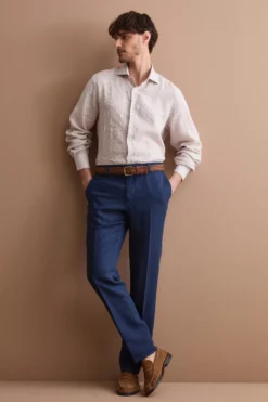 Camicia Uomo Casual Regular Fit in Lino - NOCCIOLA RIGATO