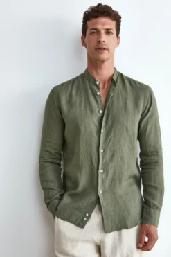 Camicia Verde in Lino Custom Fit - VERDE MILITARE