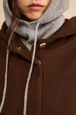 Cappa in Lana e Cashmere Foderata con Cappuccio - MARRONE