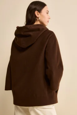 Cappa in Lana e Cashmere Foderata con Cappuccio - MARRONE