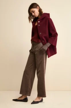 Cappa in Lana e Cashmere Foderata con Cappuccio - BORDEAUX