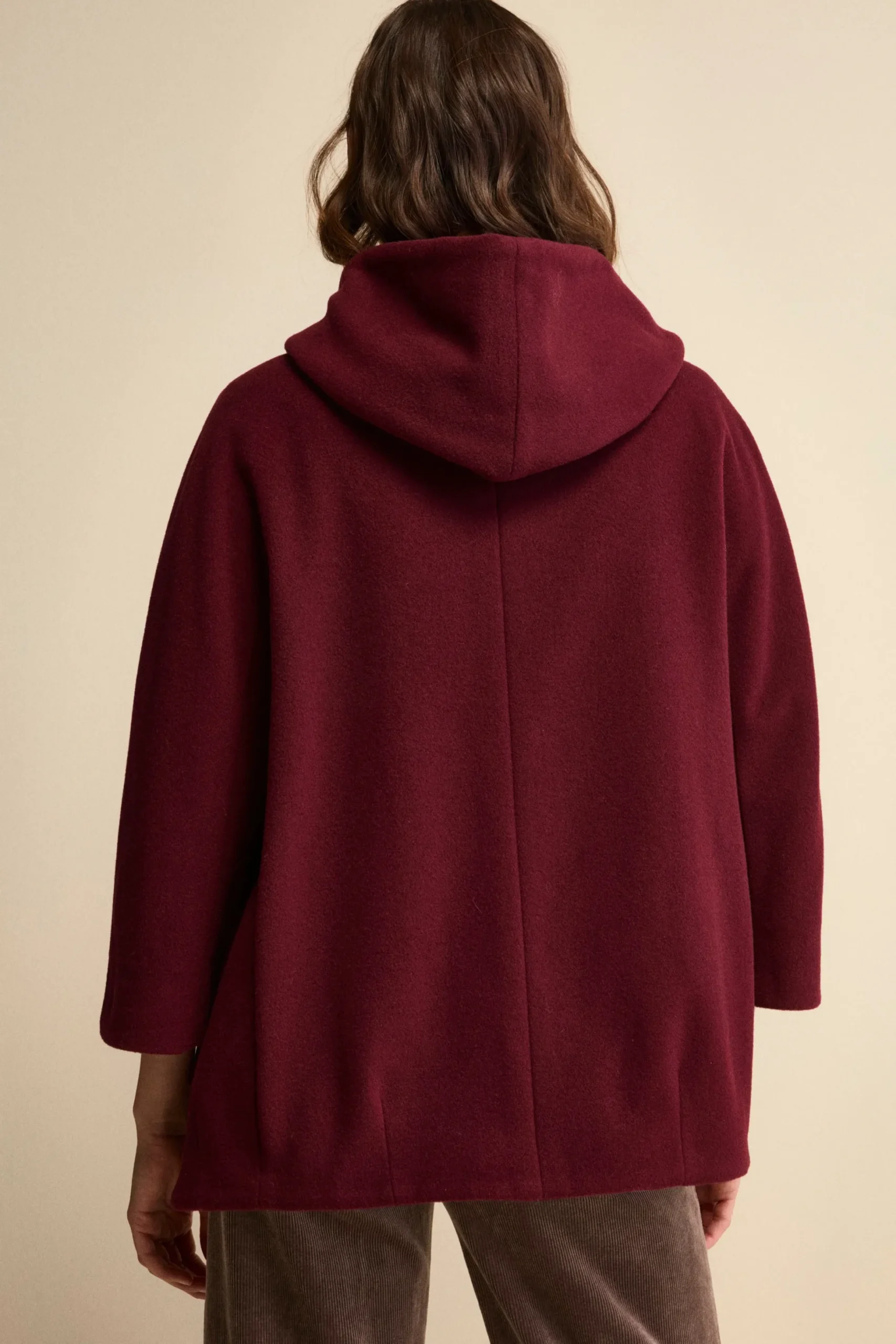 Cappa in Lana e Cashmere Foderata con Cappuccio - BORDEAUX
