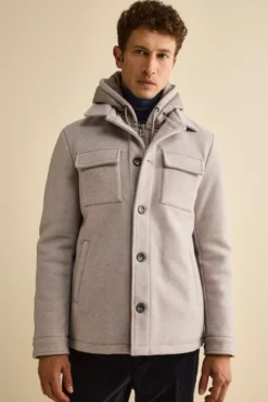 Cappotto Corto in Misto Lana con Pettorina Removibile - GRIGIO CHIARO