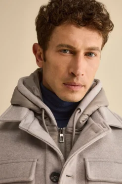 Cappotto Corto in Misto Lana con Pettorina Removibile - GRIGIO CHIARO