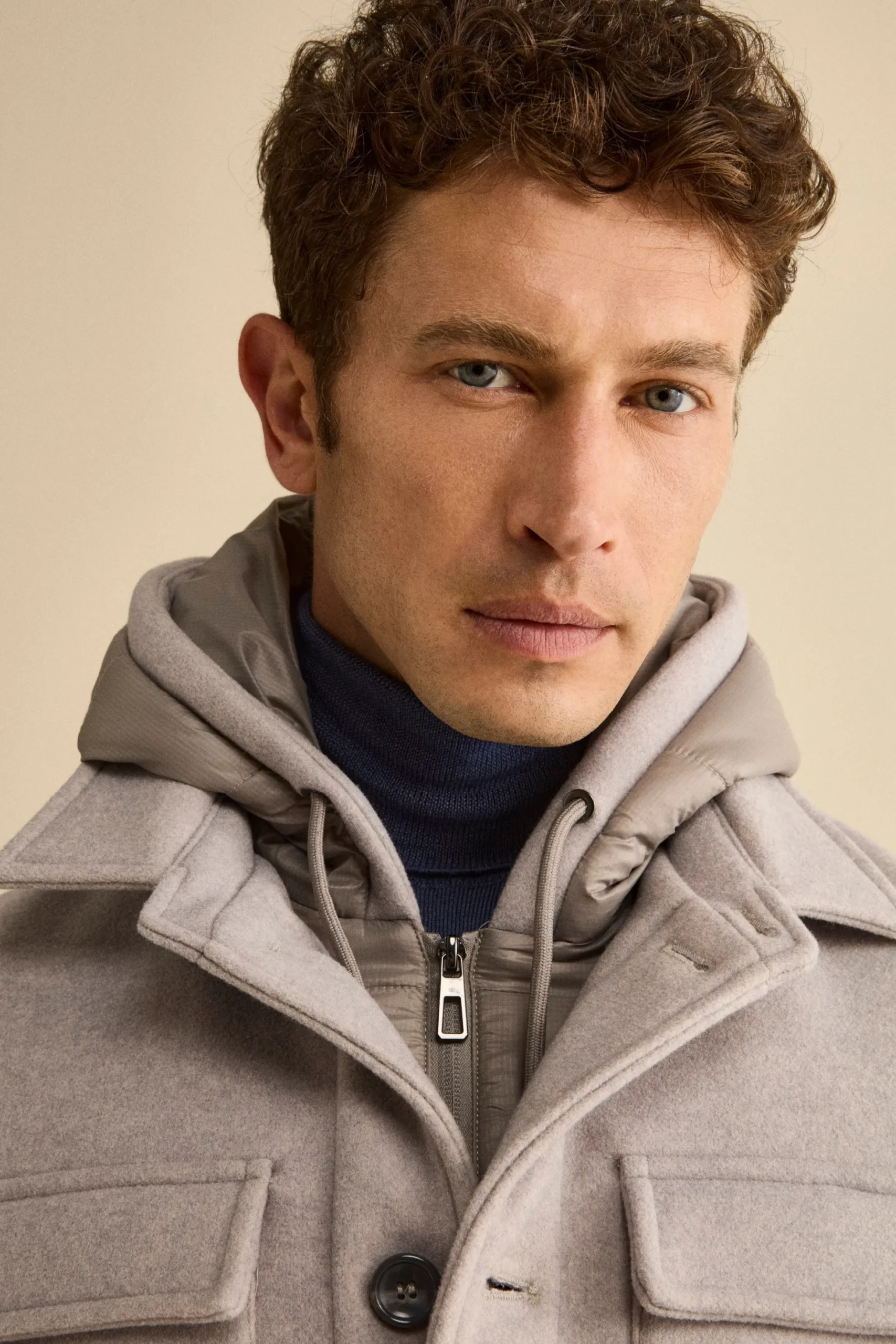 Cappotto Corto in Misto Lana con Pettorina Removibile - GRIGIO CHIARO
