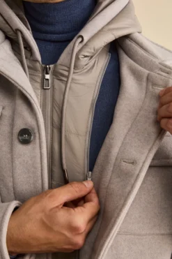 Cappotto Corto in Misto Lana con Pettorina Removibile - GRIGIO CHIARO