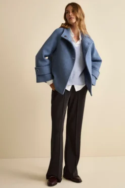 Cappotto Corto in Misto Lana con Maniche a Campana - POLVERE