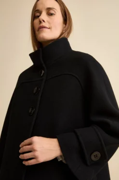 Cappotto Corto in Misto Lana con Maniche a Campana - NERO