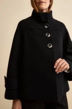 Cappotto Corto in Misto Lana con Maniche a Campana - NERO