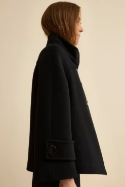 Cappotto Corto in Misto Lana con Maniche a Campana - NERO