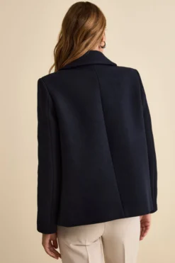 Cappotto Corto Svasato in Misto Lana Vergine - BLU