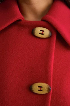Cappotto Corto Svasato in Misto Lana Vergine - ROSSO