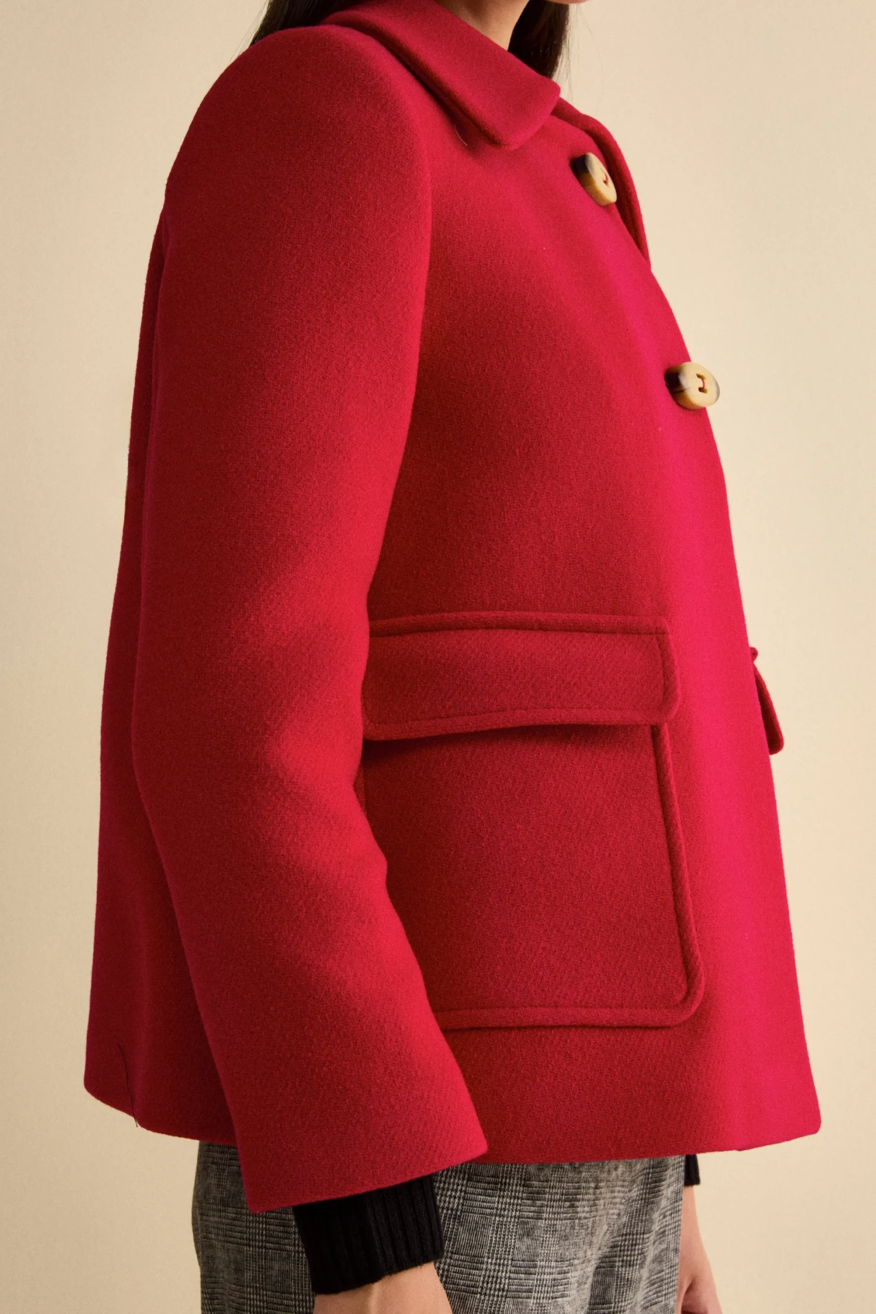 Cappotto Corto Svasato in Misto Lana Vergine - ROSSO