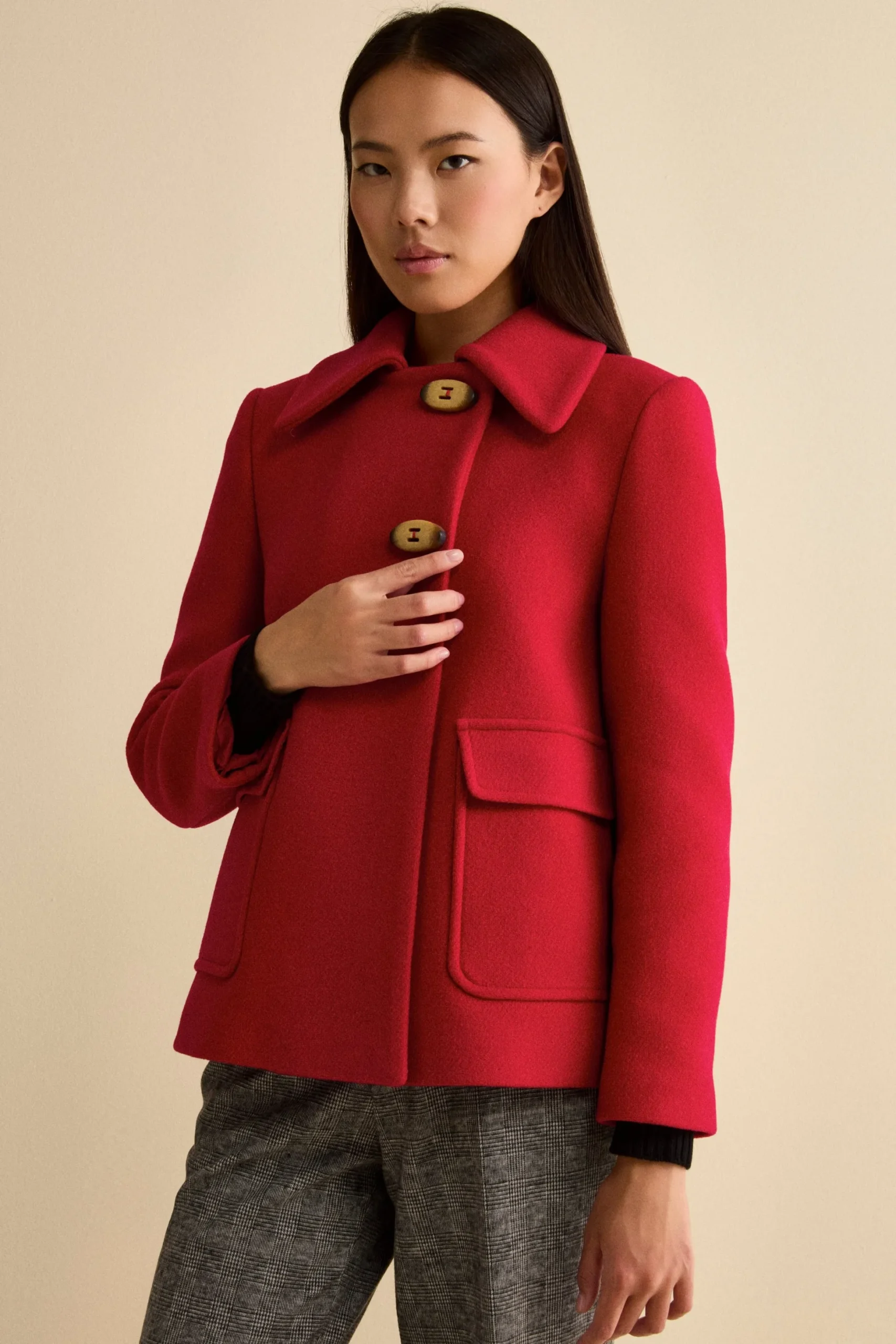 Cappotto Corto Svasato in Misto Lana Vergine - ROSSO