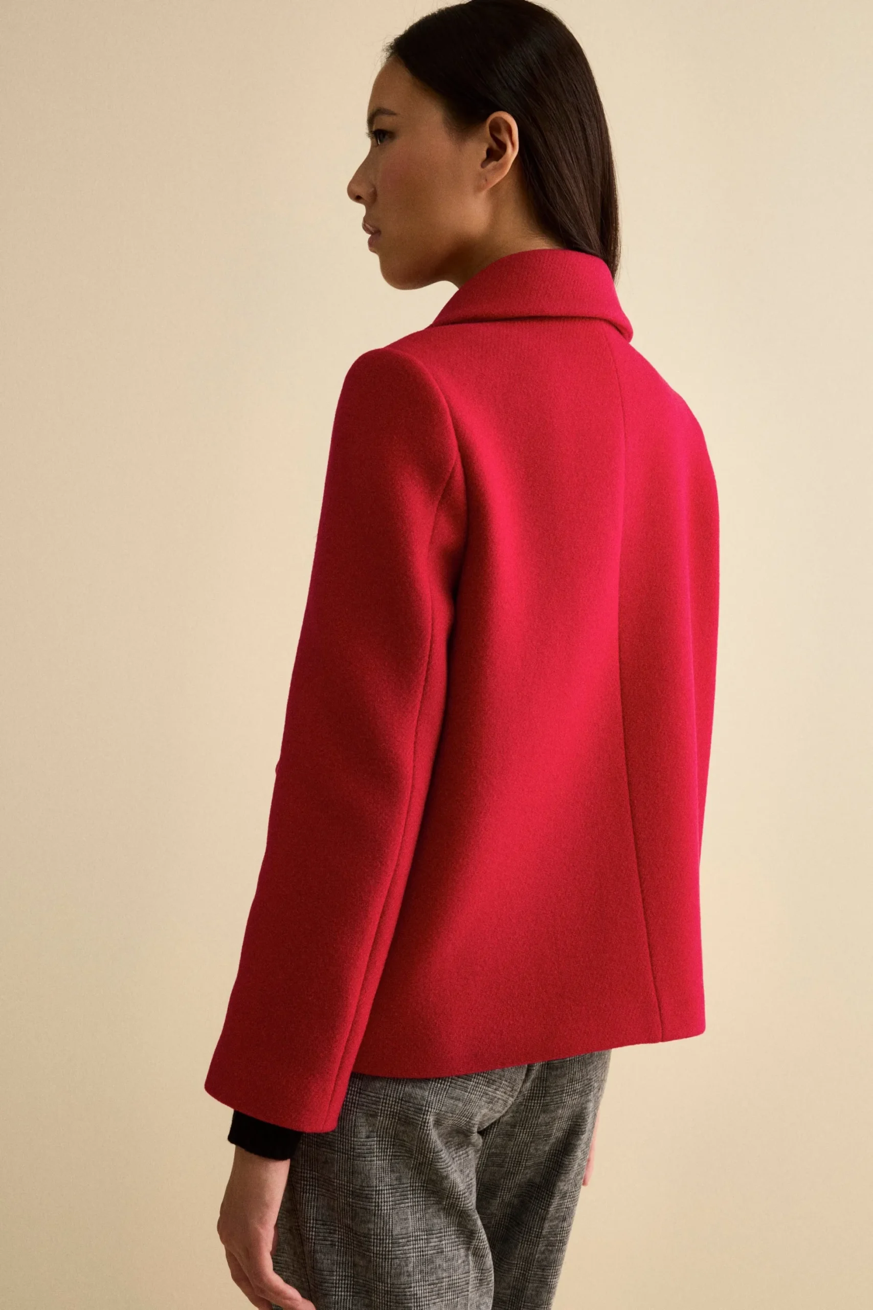 Cappotto Corto Svasato in Misto Lana Vergine - ROSSO