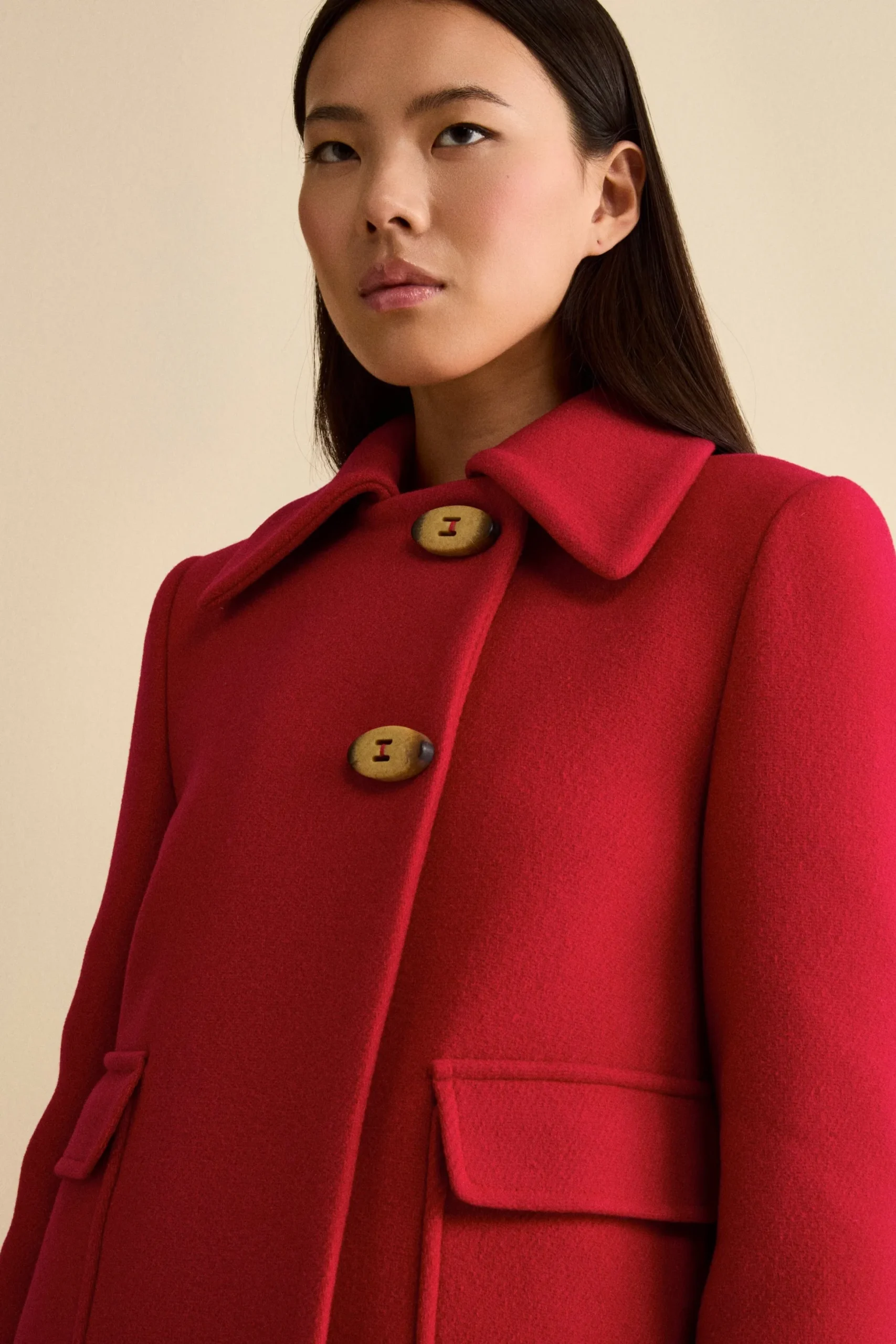 Cappotto Corto Svasato in Misto Lana Vergine - ROSSO