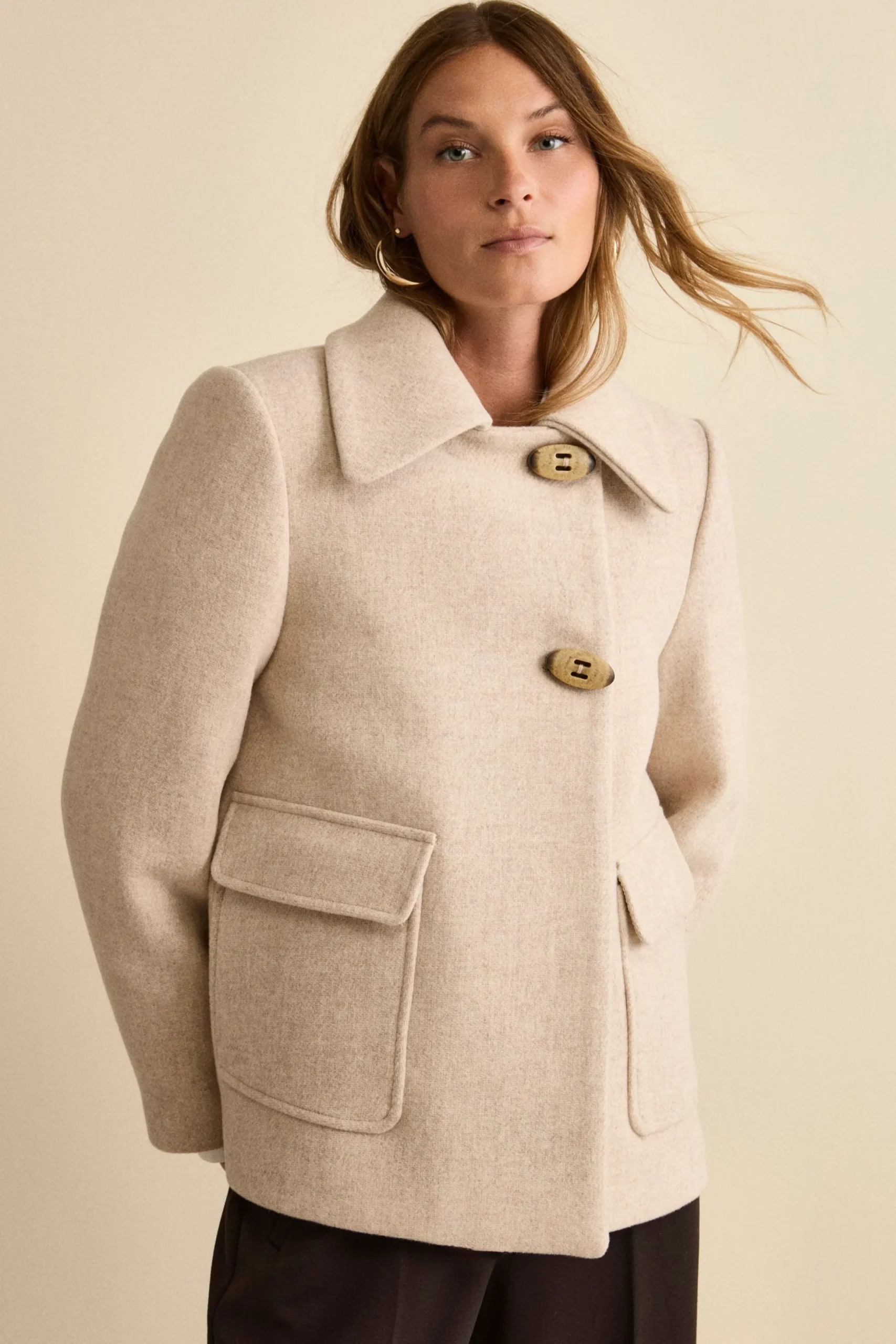 Cappotto Corto Svasato in Misto Lana Vergine - BEIGE