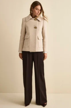 Cappotto Corto Svasato in Misto Lana Vergine - BEIGE