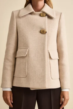 Cappotto Corto Svasato in Misto Lana Vergine - BEIGE