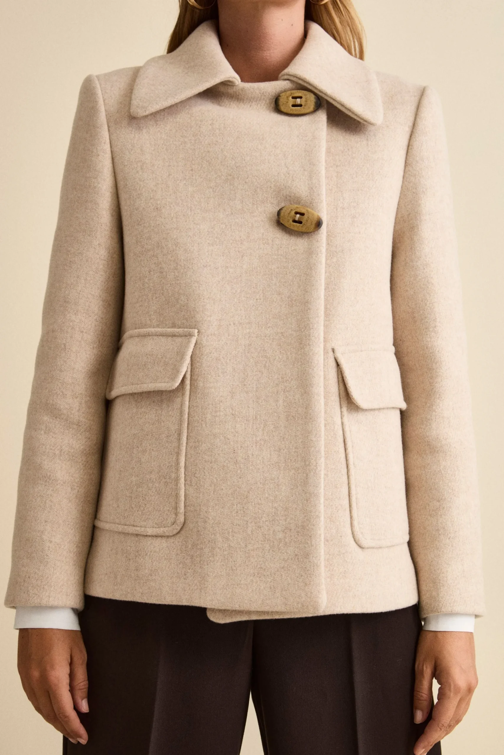 Cappotto Corto Svasato in Misto Lana Vergine - BEIGE