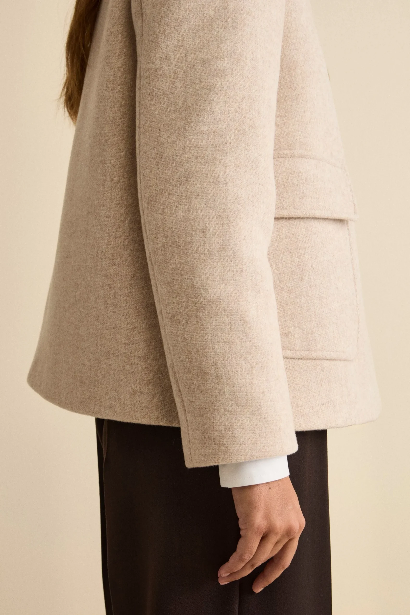 Cappotto Corto Svasato in Misto Lana Vergine - BEIGE