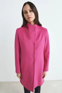 Cappotto di lana con bottoni - FUXIA