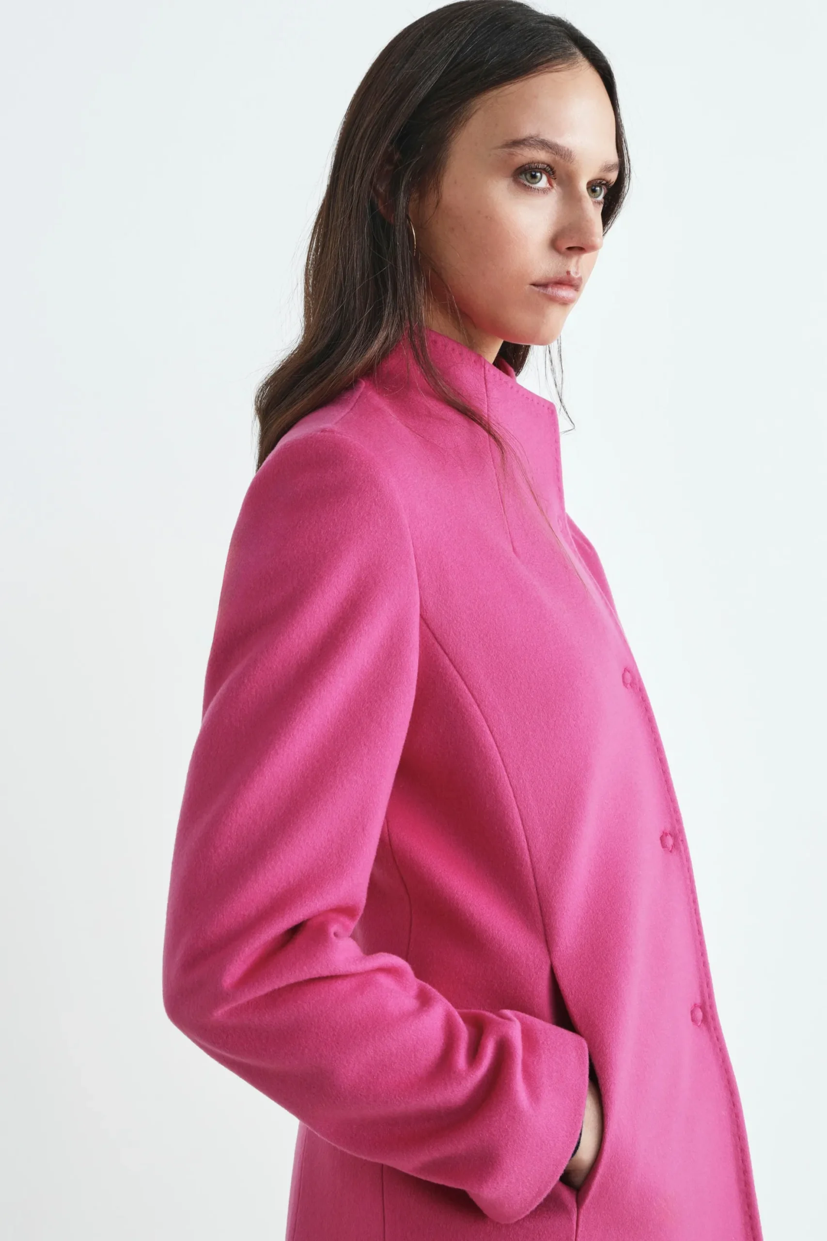 Cappotto di lana con bottoni - FUXIA