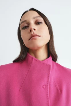 Cappotto di lana con bottoni - FUXIA