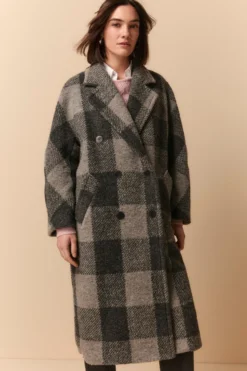 Cappotto Doppiopetto Check in Misto Lana - GRIGIO QUADRI