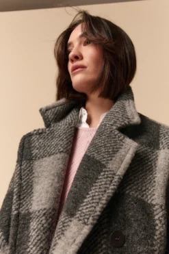 Cappotto Doppiopetto Check in Misto Lana - GRIGIO QUADRI